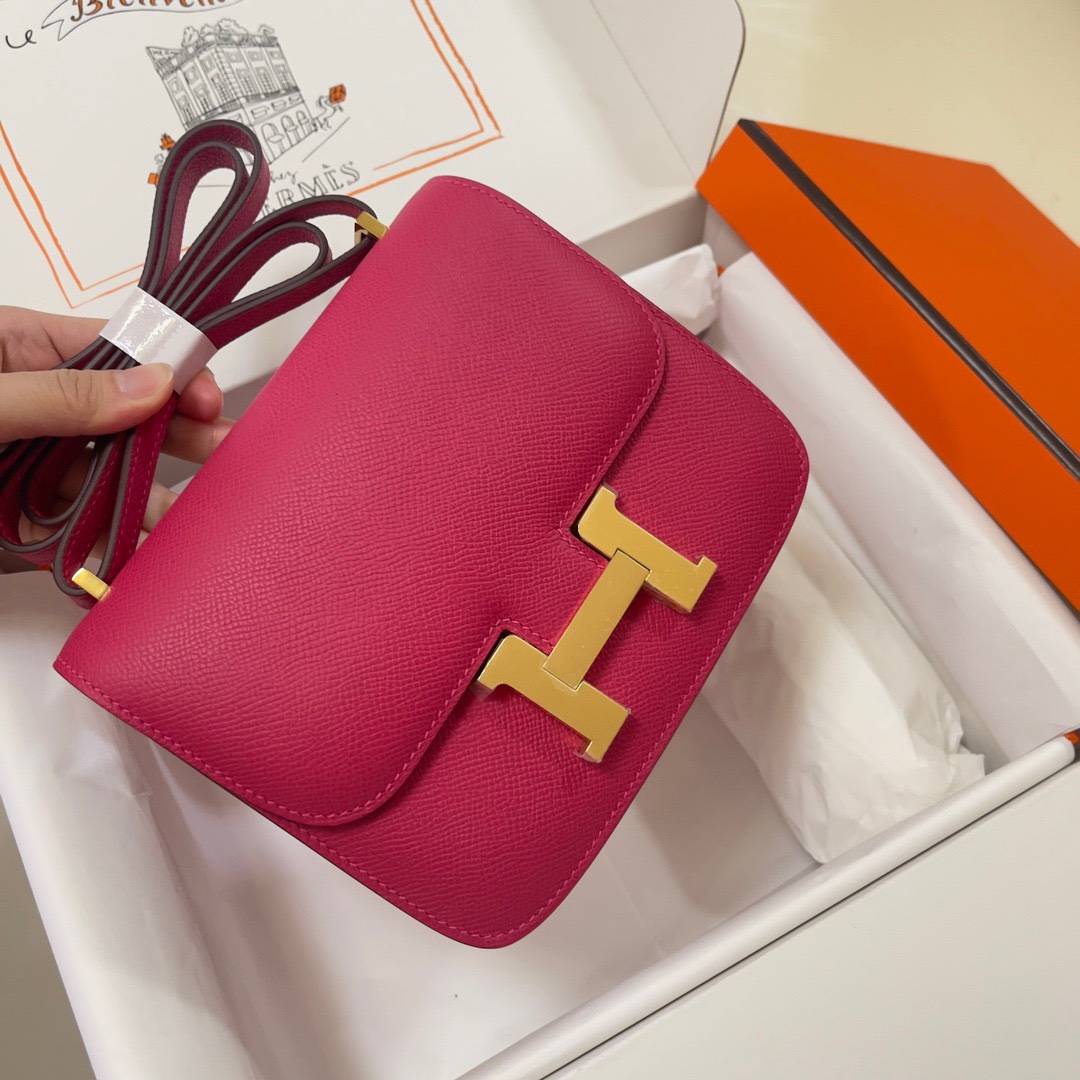 Hermes Constance 18 Mini Shoulder Bag In Rose Red Epsom Leather